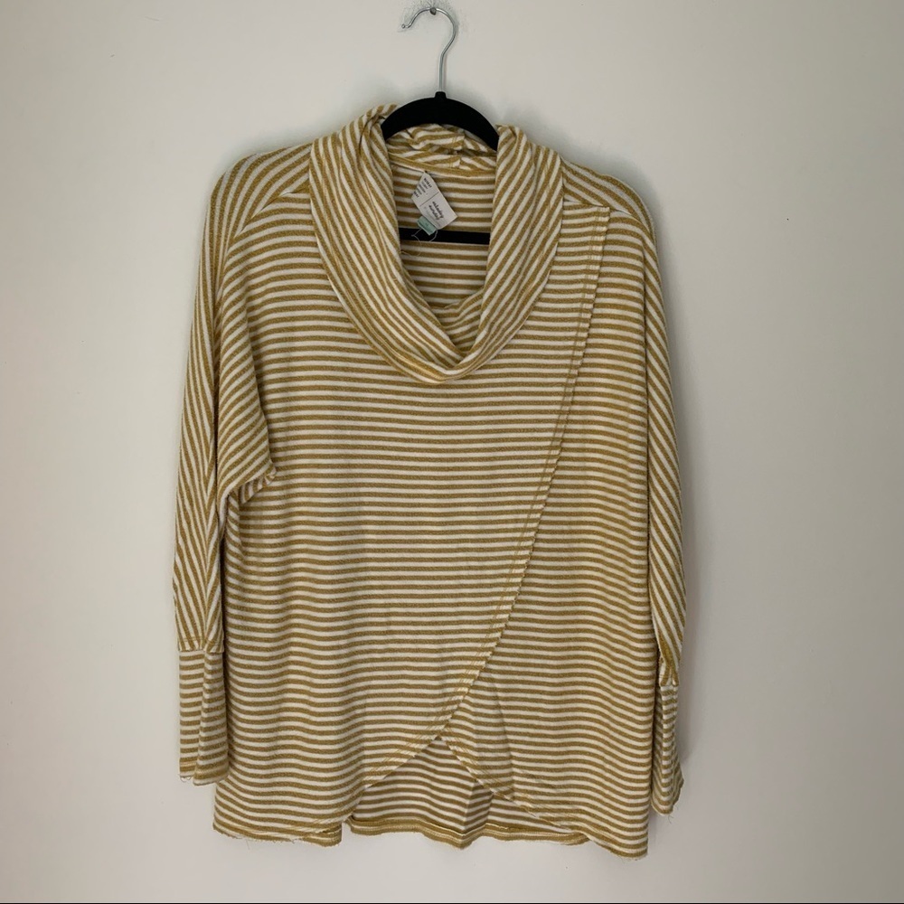 Saturday Sunday Anthropologie yellow cowl neck striped wrap top XS